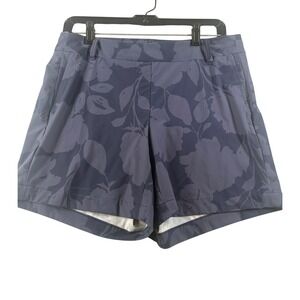 Spanx Sunshine Solutions Floral Shorts Navy Blue Grey Medium High Rise Athletic